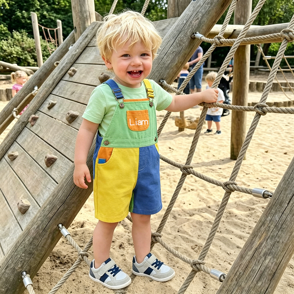 Personalized Kids Color Block Denim Overalls| Pants57