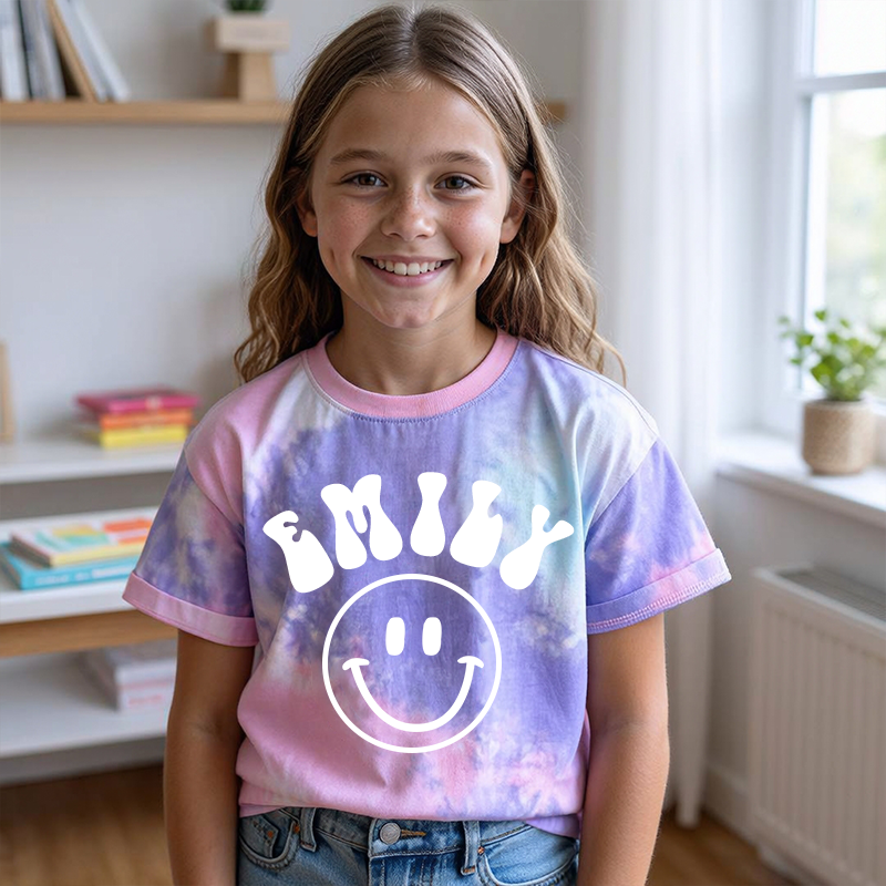 Personalized Kid Smiley Face Tie Dye Short Sleeve Tee| Cloth28401