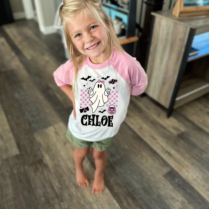 Personalized Kids Halloween Retro Ghost Long Sleeves Shirt| Cloth12452