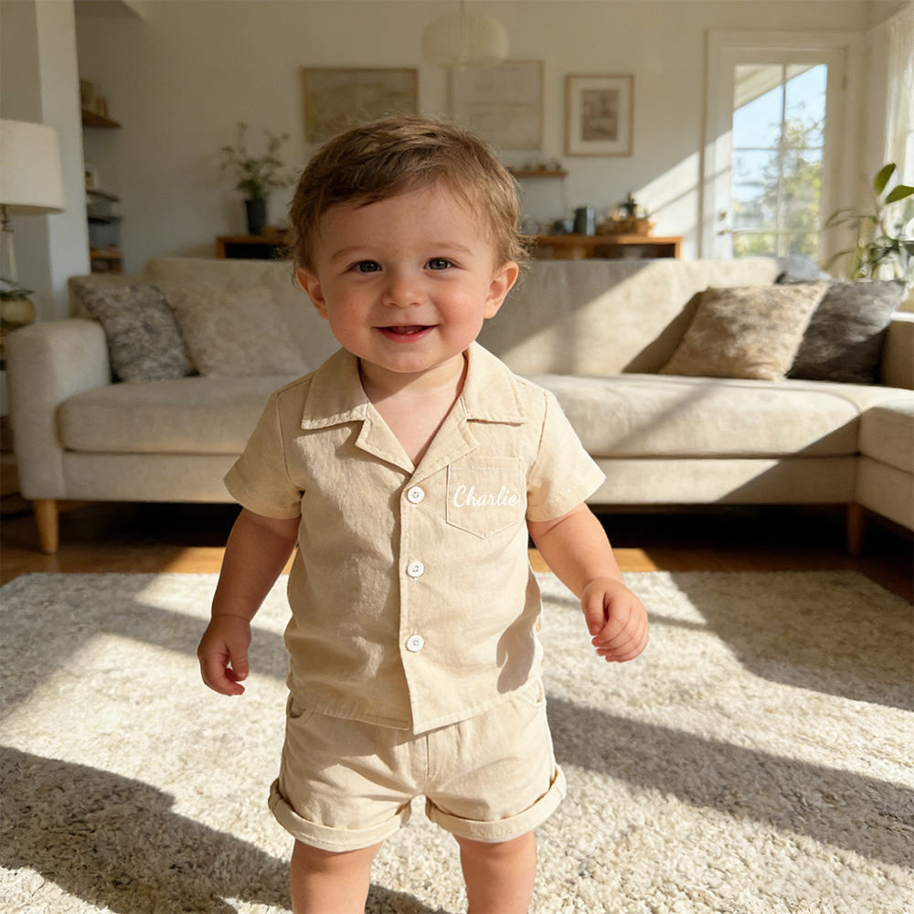 Personalized Boy Summer Casual Linen Short Set| Cloth269