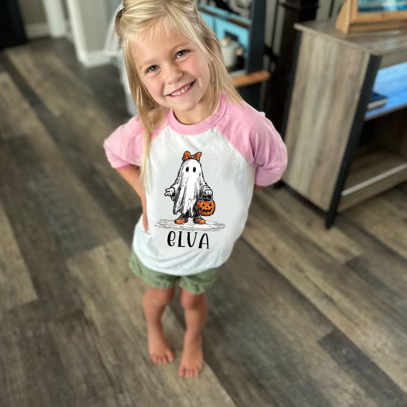 Personalized Kids Halloween Ghost Pumpkin Long Sleeves Shirt| Cloth12448