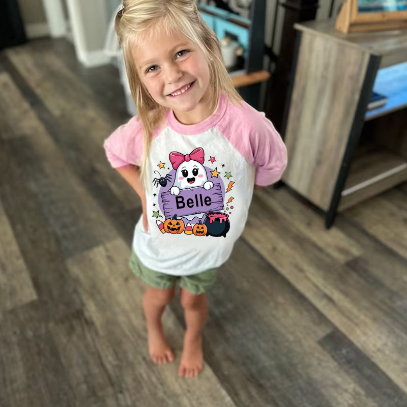Personalized Kids Halloween Ghost Long Sleeves Shirt| Cloth12450