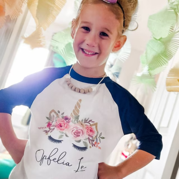 Personalized Girls Floral Unicorn Long Shirt| Cloth110