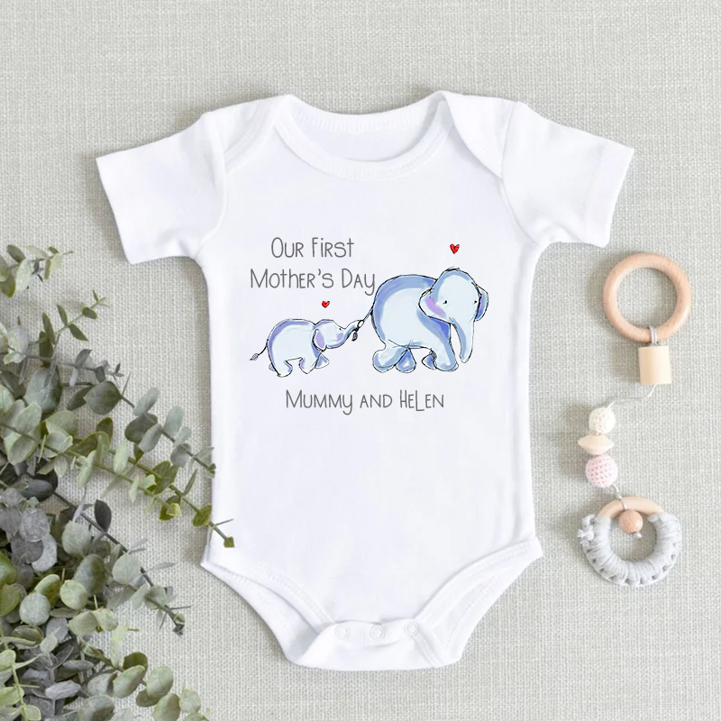 Personalized Baby First Mother's Day Elephants Cozy Onesie| BBCloth15