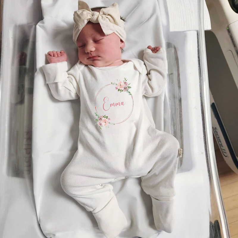 Personalized Baby Girl Newborn Floral Going Home Bodysuit| BBCloth29