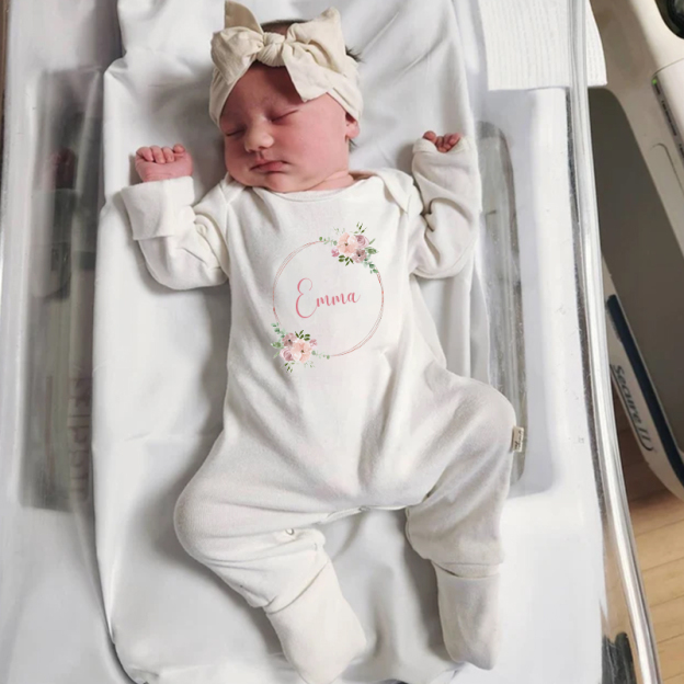 Personalized Baby Girl Newborn Floral Going Home Bodysuit| BBCloth29