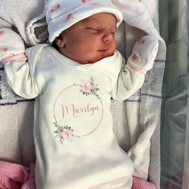 Personalized Baby Girl Newborn Floral Going Home Bodysuit| BBCloth29
