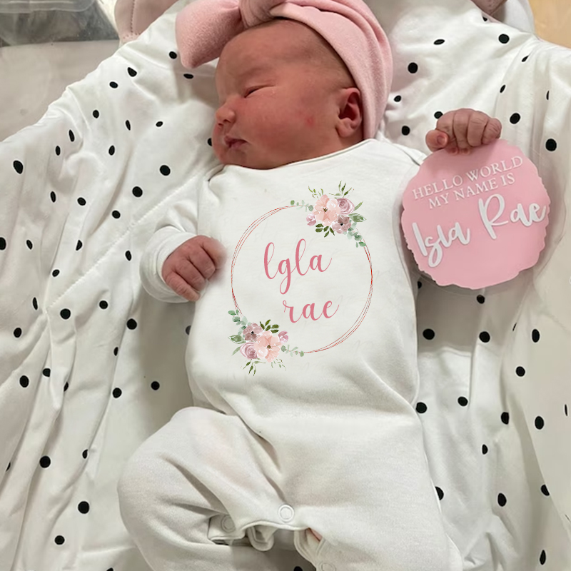 Personalized Baby Girl Newborn Floral Going Home Bodysuit| BBCloth29