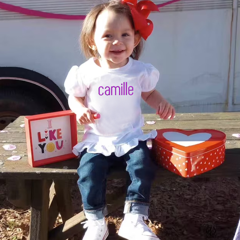 Personalized Girls Embroidered Short Sleeve Ruffle Shirt| Cloth141