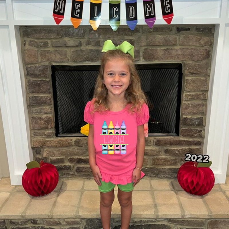Personalized Girls Crayon Short Sleeve Ruffle Shirt| Cloth143