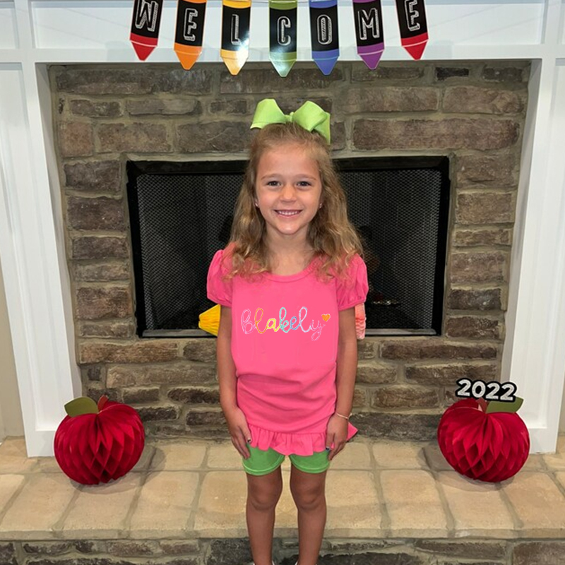 Personalized Girls Rainbow Short Sleeve Ruffle Shirt| Cloth145