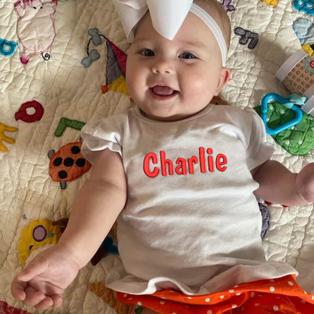 Personalized Girls Embroidered Short Sleeve Ruffle Shirt| Cloth141