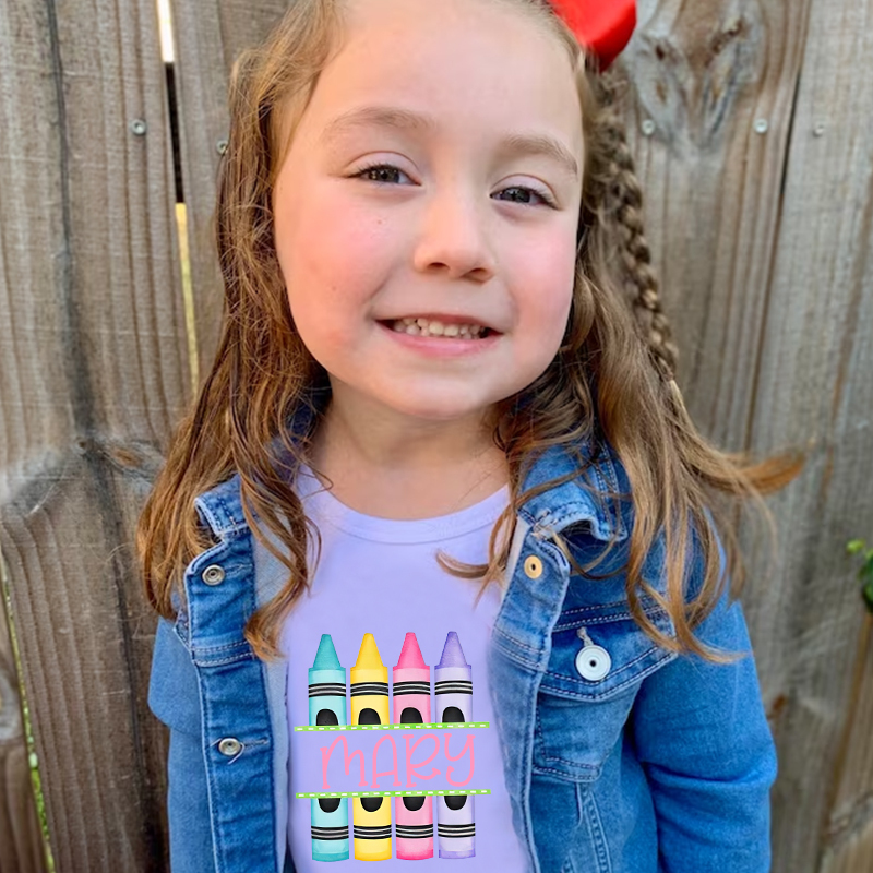 Personalized Girls Crayon Short Sleeve Ruffle Shirt| Cloth143