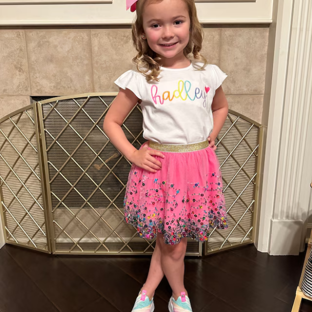 Personalized Girls Rainbow Short Sleeve Ruffle Shirt| Cloth145