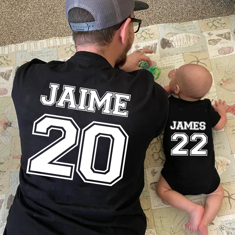 Personalised Dad and Baby Last Name Number Matching Shirts| Match03