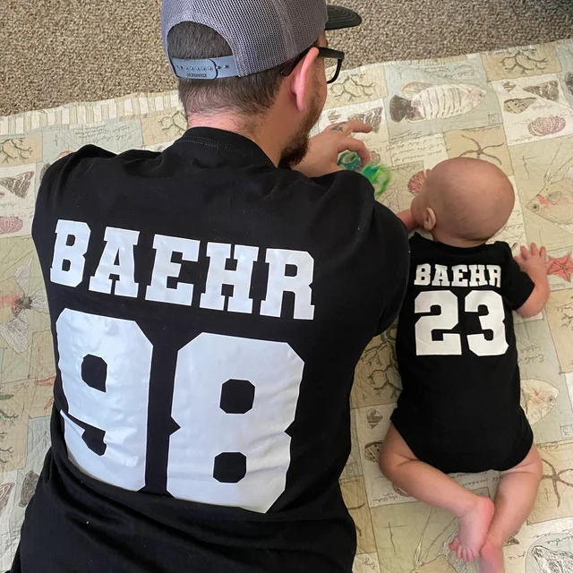 Personalised Dad and Baby Last Name Number Matching Shirts| Match02