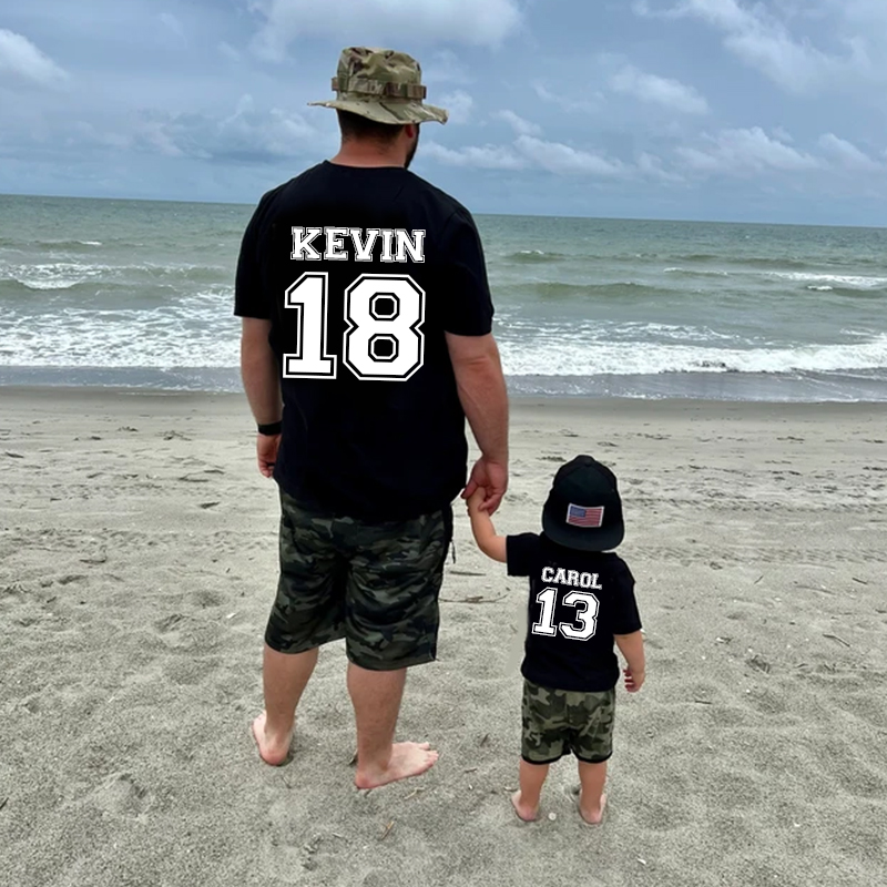 Personalised Dad and Baby Last Name Number Matching Shirts| Match03