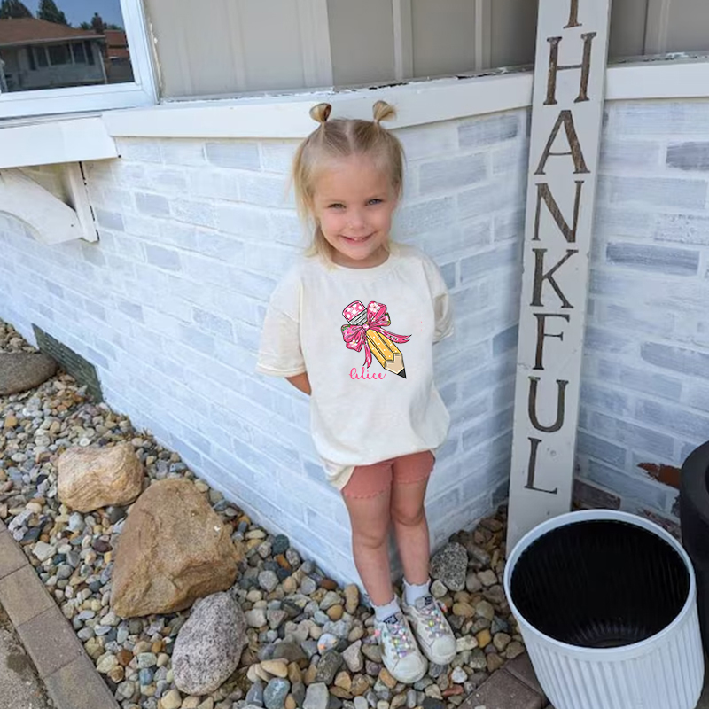 Personalized Girls Back To School Cute Pencil Bow T-Shirt| Cloth1405