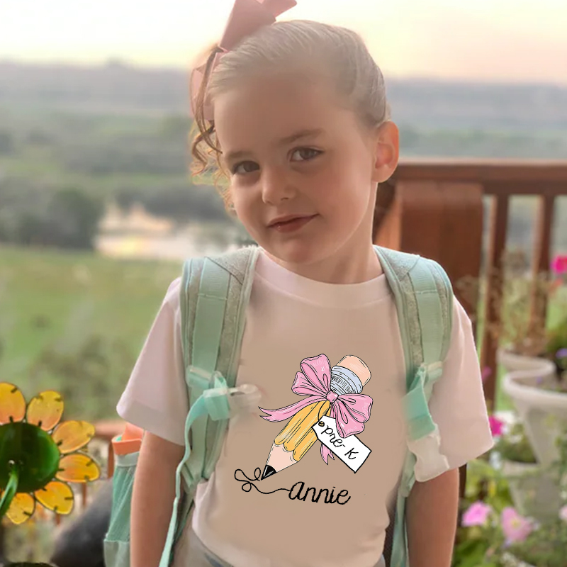Personalized Girls Back To School Cute Pencil Bow T-Shirt| Cloth1403