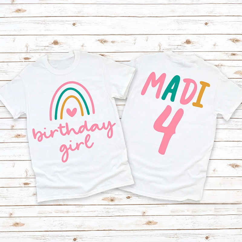 Personalized Girls Rainbow Birthday T-Shirt| Cloth173