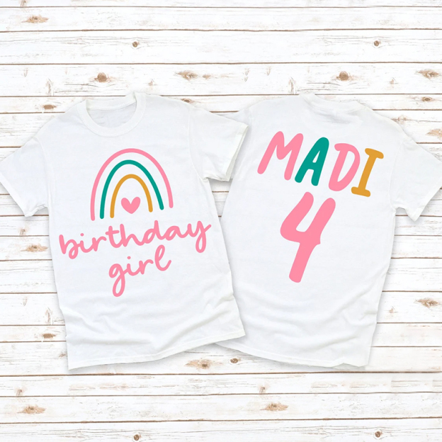 Personalized Girls Rainbow Birthday T-Shirt| Cloth173