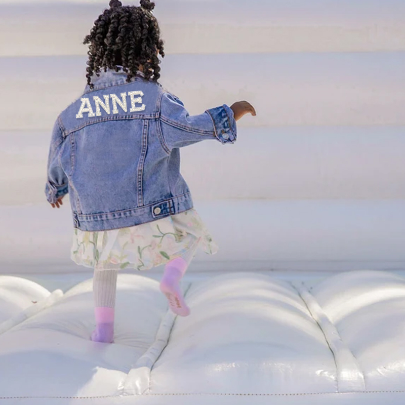 Personalized Kids Pearl Letter Denim Jacket| Cloth177