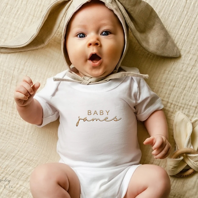 Personalized Baby Embroidered Name Cozy Onesie| BBCloth68