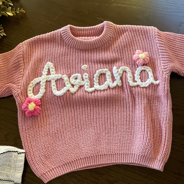 Personalized Hand Embroidered Kids Flower Sweater| Cloth188