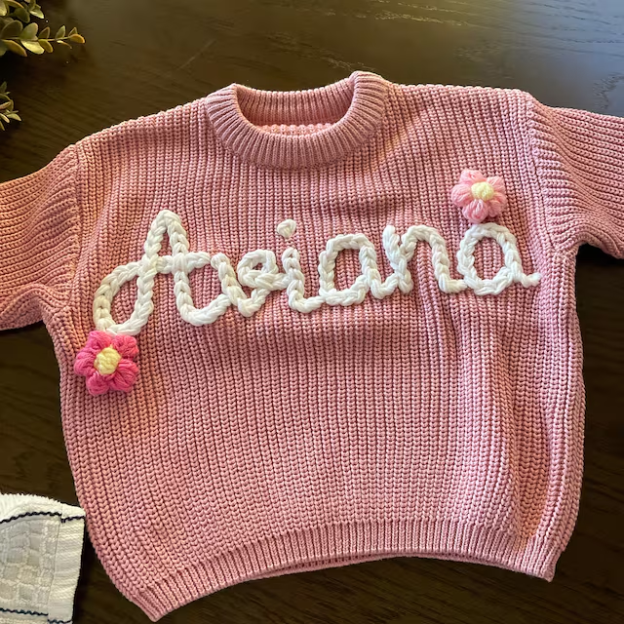 Personalized Hand Embroidered Kids Flower Sweater| Cloth188