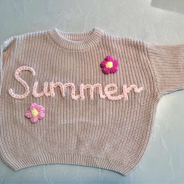 Personalized Hand Embroidered Kids Flower Sweater| Cloth188