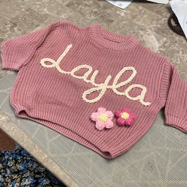 Personalized Hand Embroidered Kids Flower Sweater| Cloth188