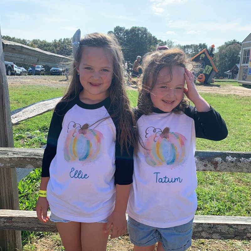 Personalized Girls Watercolor Pumpkin Long Sleeves Shirt| Cloth12404