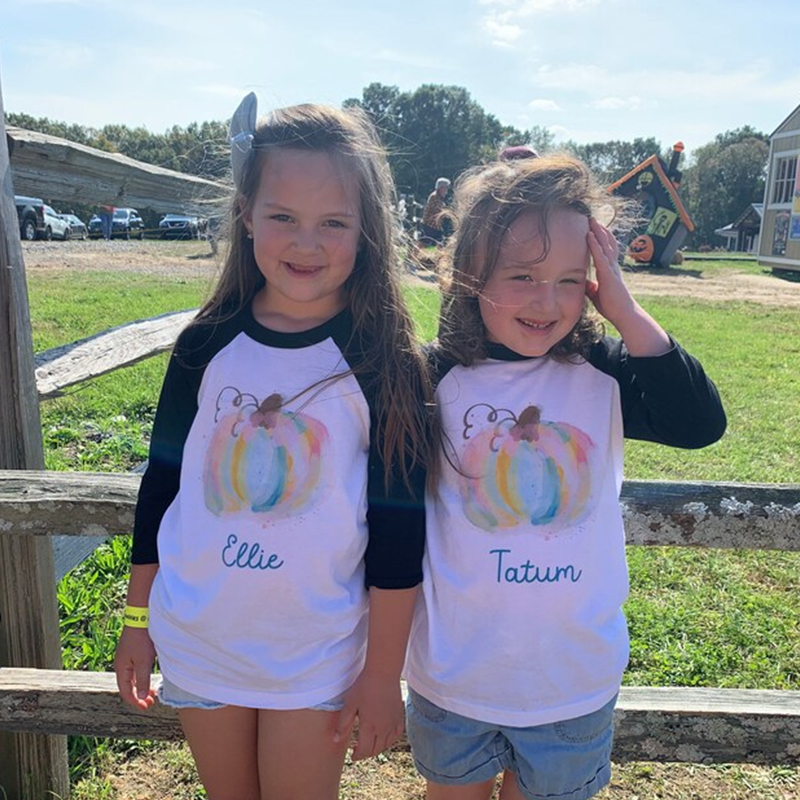 Personalized Girls Watercolor Pumpkin Long Sleeves Shirt| Cloth12404