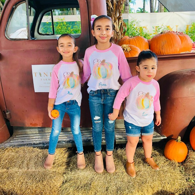 Personalized Girls Watercolor Pumpkin Long Sleeves Shirt| Cloth12404
