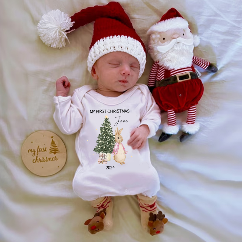 Personalized Baby First Christmas Rabbit Outfit| BBCloth1203
