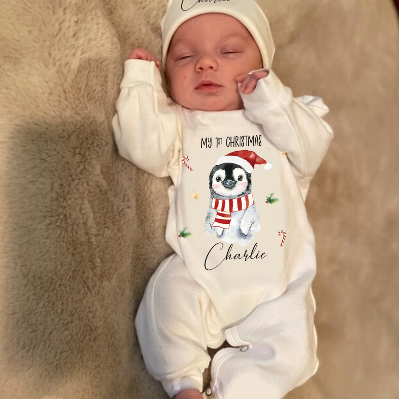 Personalized Baby My First Christmas Penguin Outfit| BBcloth1225