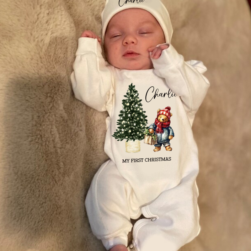 Personalized Baby My First Christmas Teddy Wreath Outfit| BBcloth1221