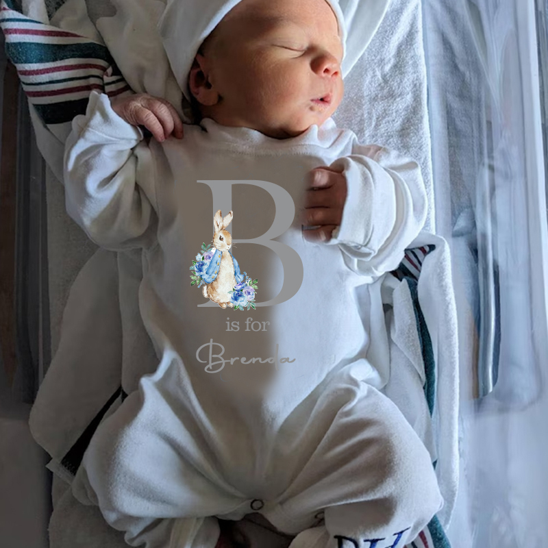 Personalised Blue Rabbit Initial Baby Going Home Sets| BBCloth03