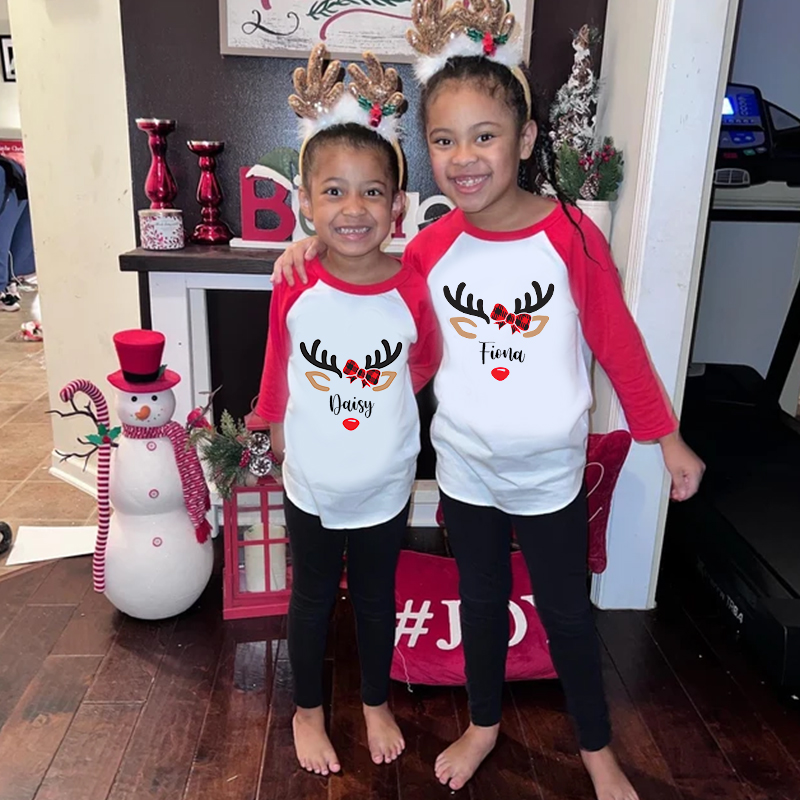 Personalized Kids Reindeer Monogrammed Christmas Shirt| Cloth 12411