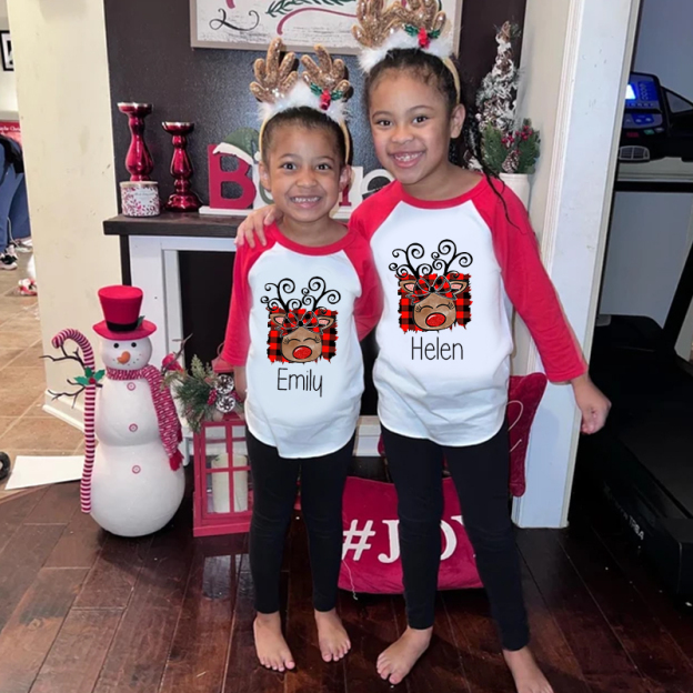 Personalized Kids Reindeer Monogrammed Christmas Shirt| Cloth12415