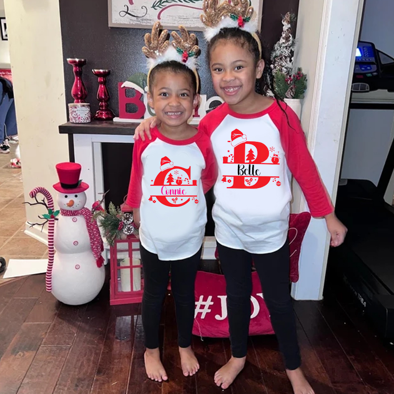 Personalized Kids Monogrammed Christmas Long Sleeves Shirt| Cloth 12410