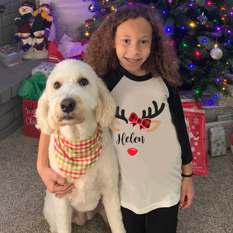 Personalized Kids Reindeer Monogrammed Christmas Shirt| Cloth 12411