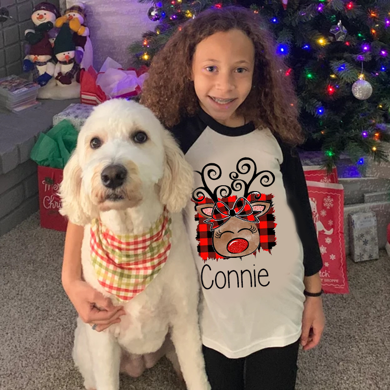 Personalized Kids Reindeer Monogrammed Christmas Shirt| Cloth12415