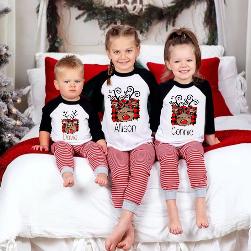Personalized Kids Reindeer Monogrammed Christmas Shirt| Cloth12415