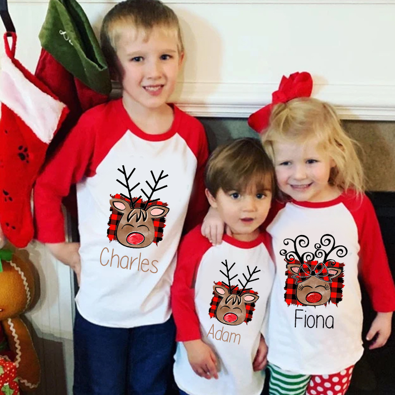 Personalized Kids Reindeer Monogrammed Christmas Shirt| Cloth12415