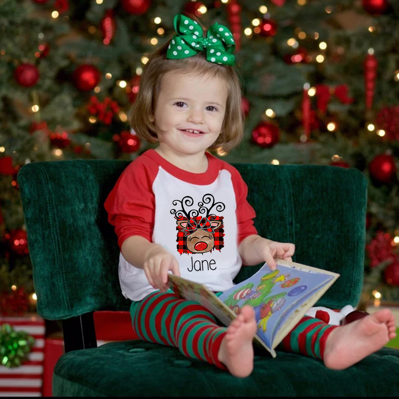 Personalized Kids Reindeer Monogrammed Christmas Shirt| Cloth12415