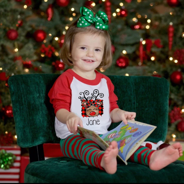 Personalized Kids Reindeer Monogrammed Christmas Shirt| Cloth12415