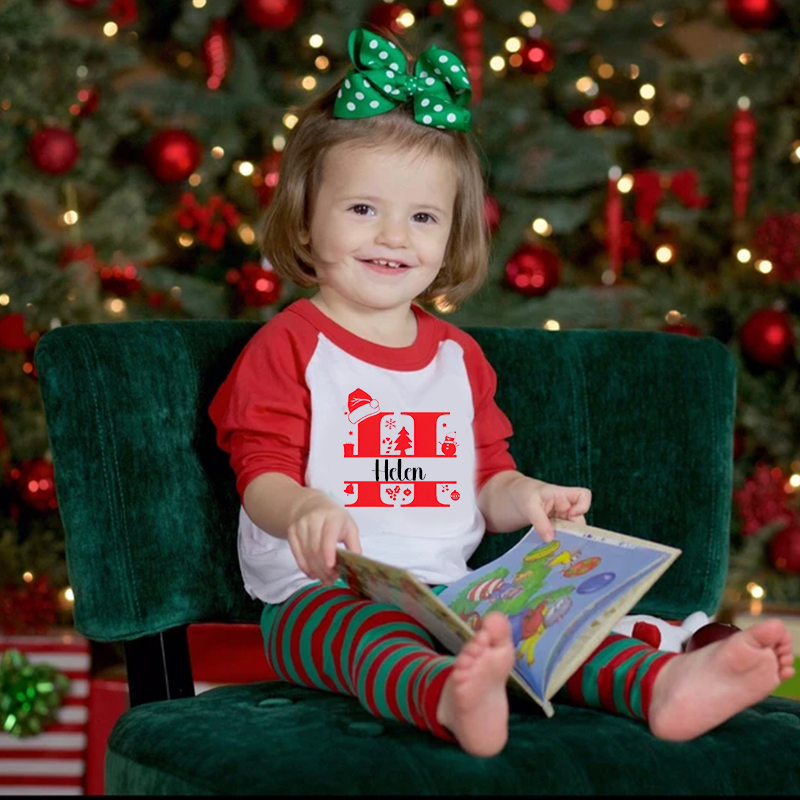 Personalized Kids Monogrammed Christmas Long Sleeves Shirt| Cloth 12410