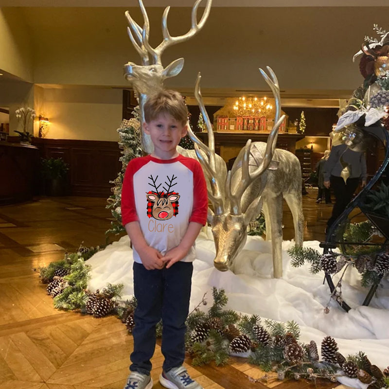 Personalized Kids Reindeer Monogrammed Christmas Shirt| Cloth12415