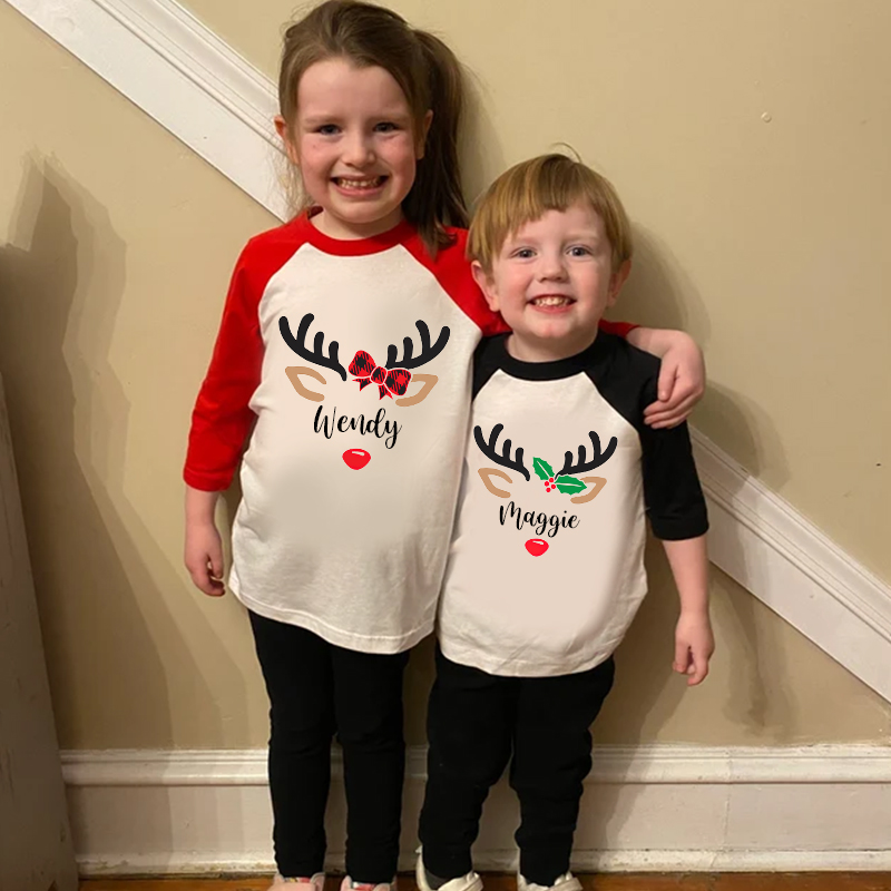 Personalized Kids Reindeer Monogrammed Christmas Shirt| Cloth 12411